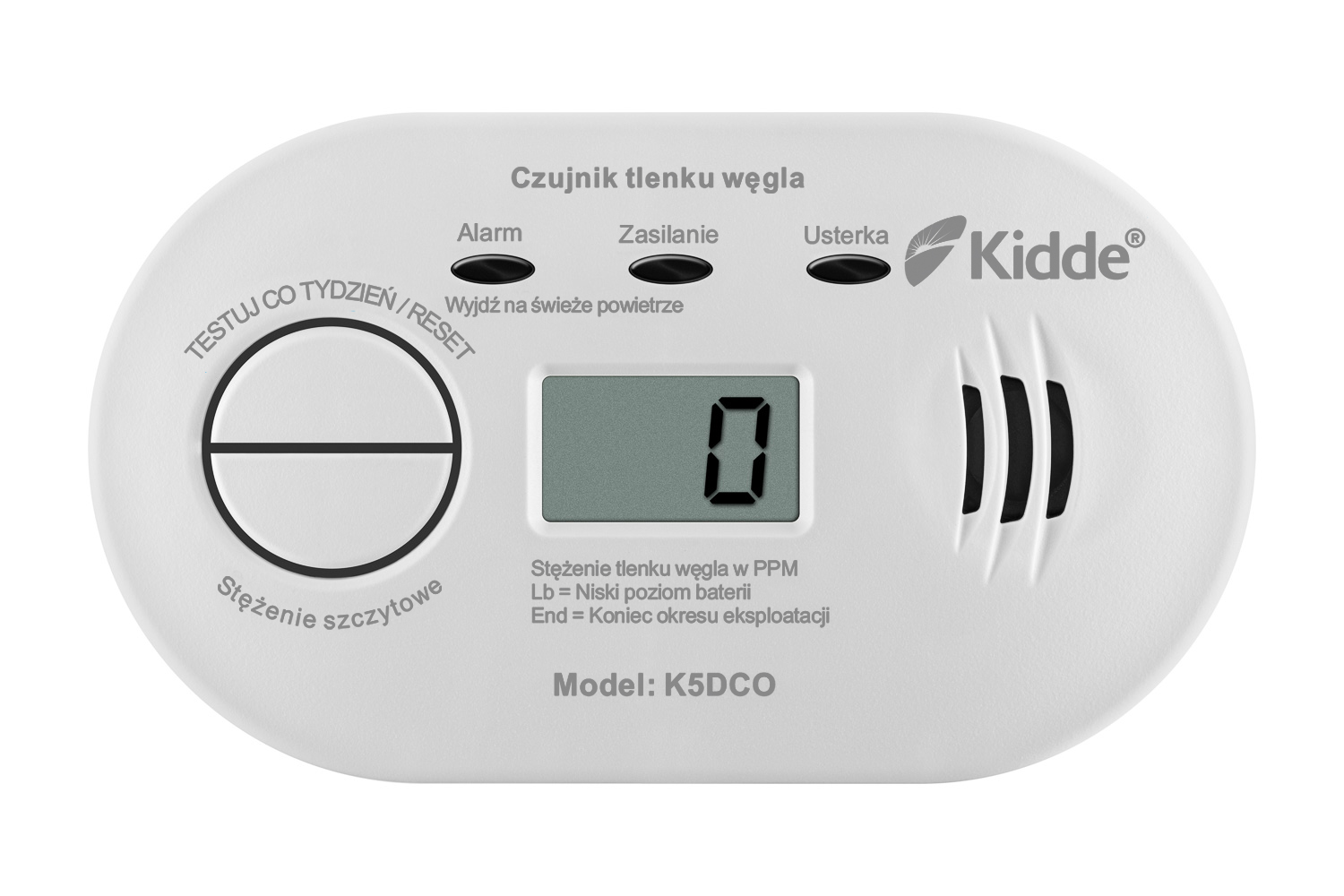 K5DCO Autonomiczna czujka tlenku węgla, LCD, bat. 2xAA