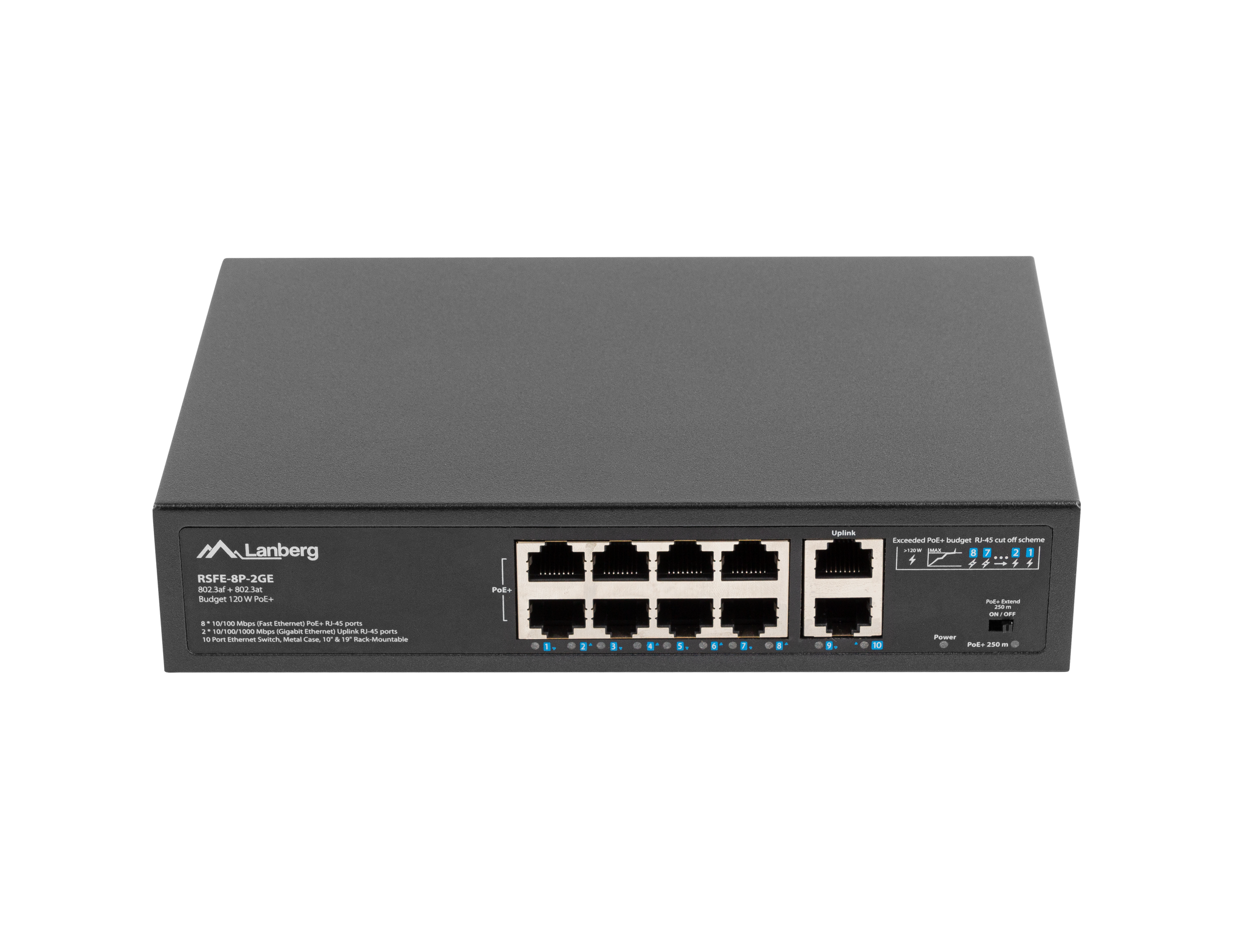RSFE-8P-2GE-120 Switch 10 portowy (8xPoE), rack