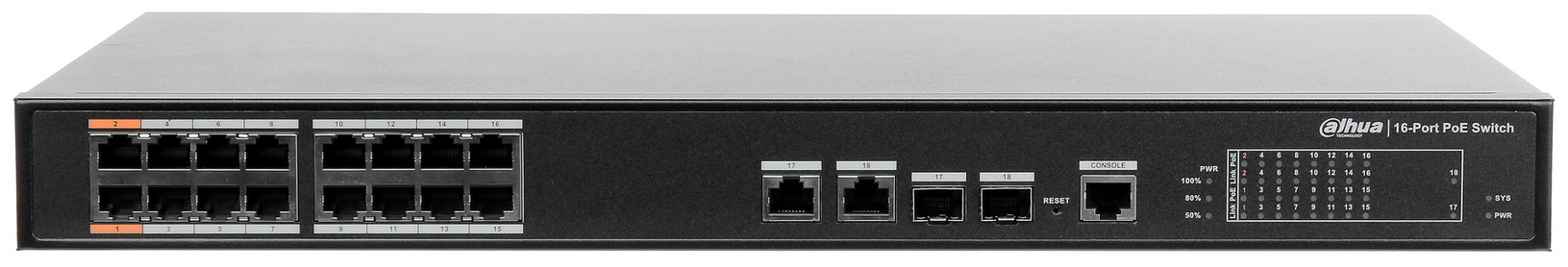 PFS4218-16ET-240-V3 Switch 16-port PoE 100Mb/s 2xUPLINK 1Gb/s, 240W