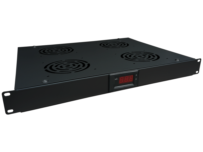 SA-F-1U-4-T-C Panel wentylacyjny 19" 1U, 4x wentylatory, termostat, kolor czarny