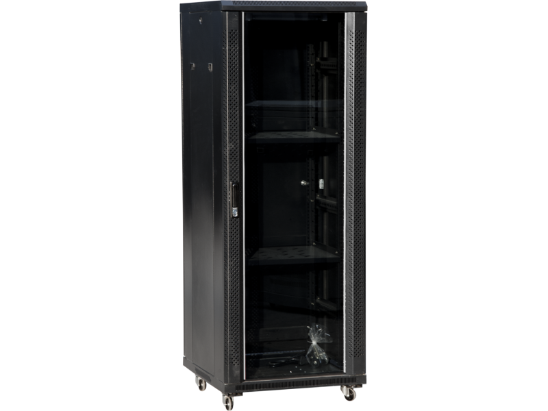 SS-32U-600-800-01-C Szafa 32U 600x800, drzwi przednie szklane, czarna