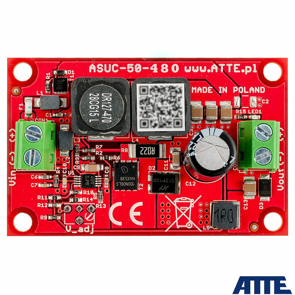 ASUC-50-480-OF Przetwornica DC/DC, podnosząca napięcie, nieizolowana, Vin 10...30VDC, Vout 48VDC, Pout 50W