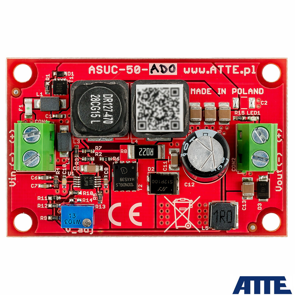 ASUC-50-AD0-OF Przetwornica DC/DC, podnosząca napięcie, nieizolowana, Vin 10...30VDC, Vout 12...48VDC, Pout 50W