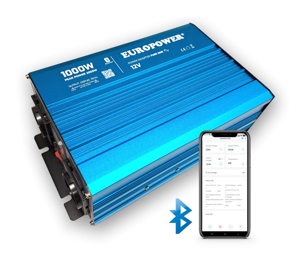 INV/12/1000/PS/S/B Przetwornica czysty sinus 1000W-12VDC, Bluetooth